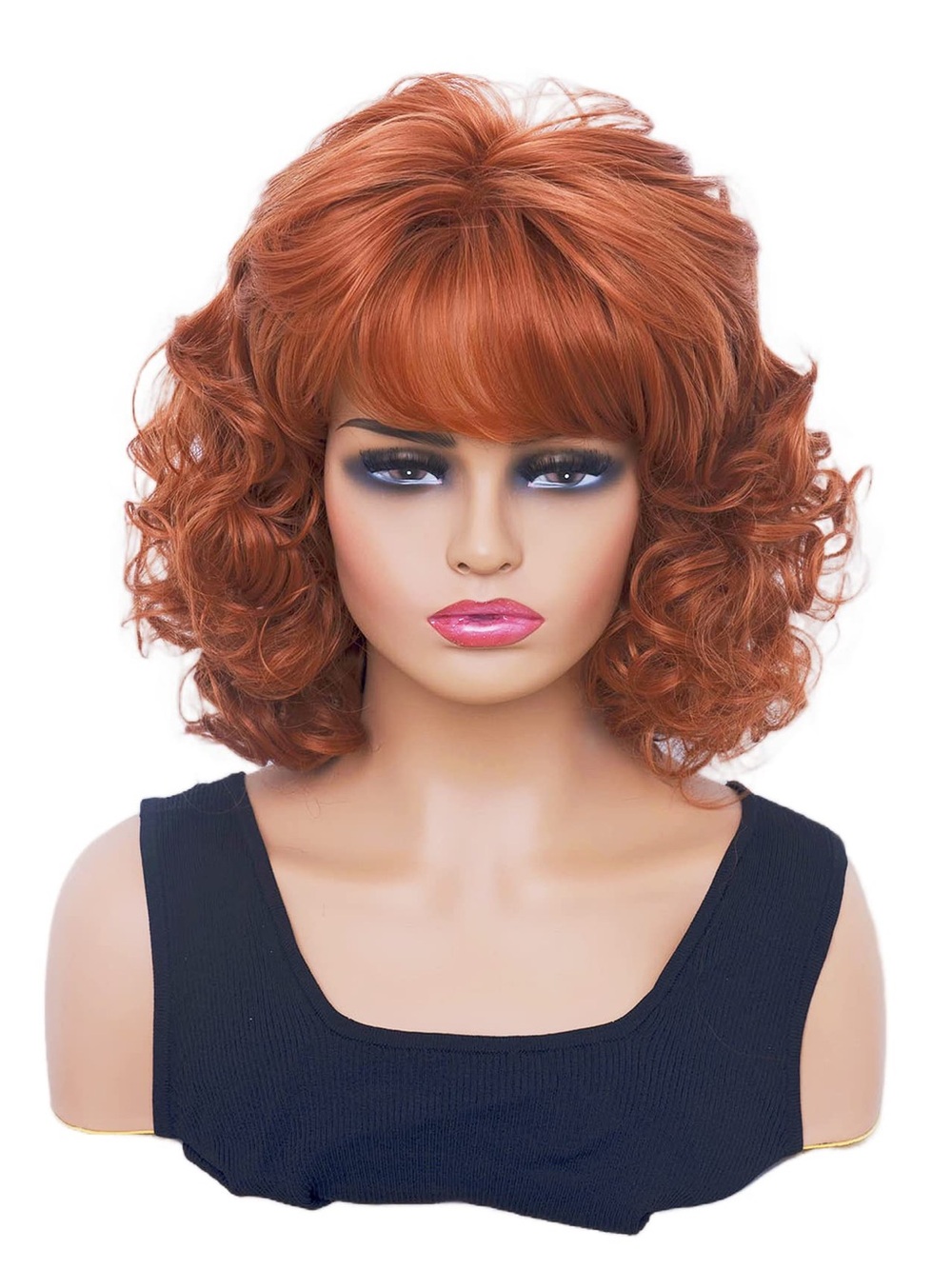 Copper Curly Bob Wig with Bangs - Women Hair